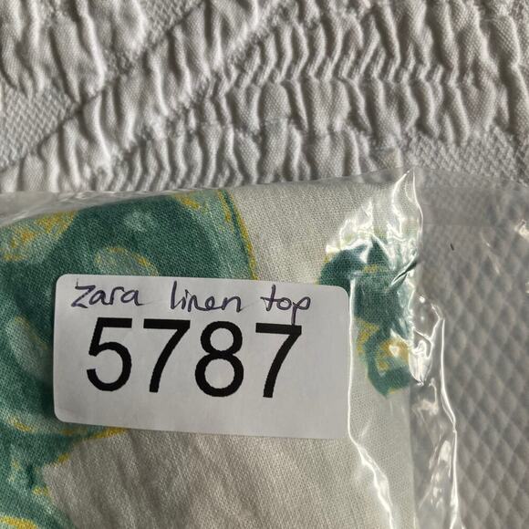 Zara Top Linen blend oversize shirt top Beach Boho Paisley Coastal Women's L - Picture 12 of 12